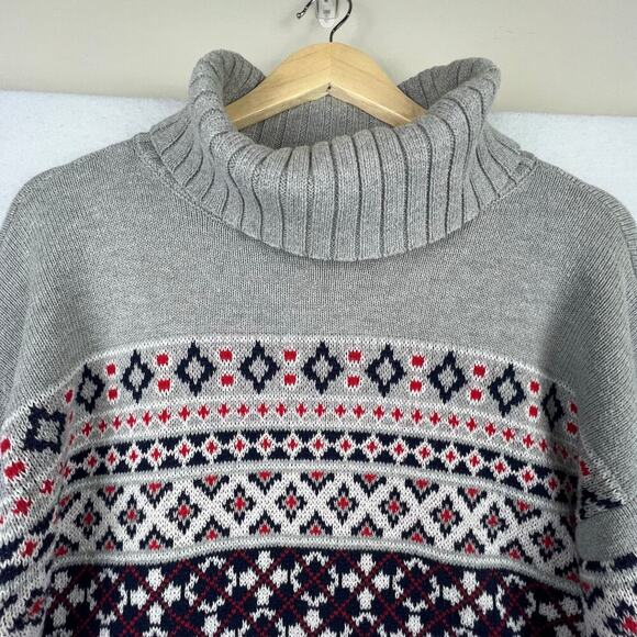 Crown & Ivy Women's Roll Neck Turtleneck Geometric Holiday Sweater Gray XL - Picture 5 of 9